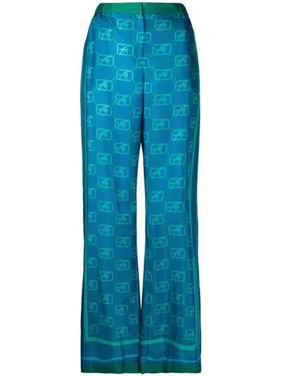 Alberta Ferretti Monogram Print Wide Leg Trousers In Blue