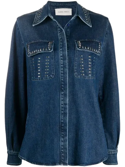 Alberta Ferretti Embellished Denim Shirt In Blue