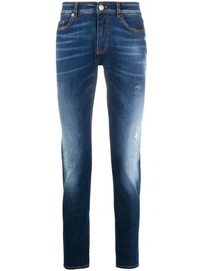 Pt01 Washed Slim-fit Jeans In Blue