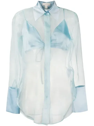 Materiel Silk Organza Sheer Shirt With Bra In Blue