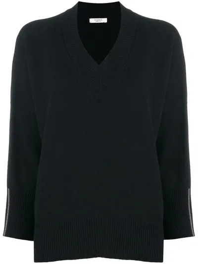 Peserico Wool, Cashmere And Silk V-neck Sweater In Black