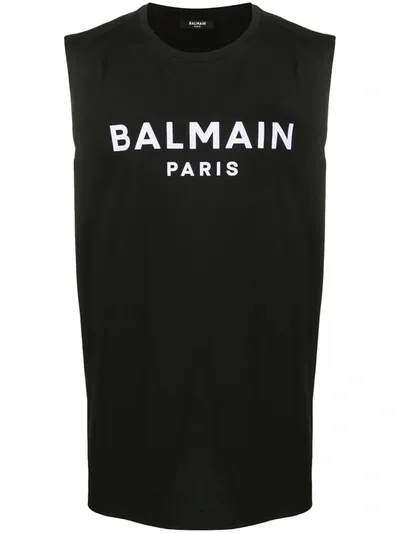 Balmain Black Tank Top With Logo