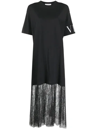 Valentino Vltn Lace Panelling T-shirt Dress In Black