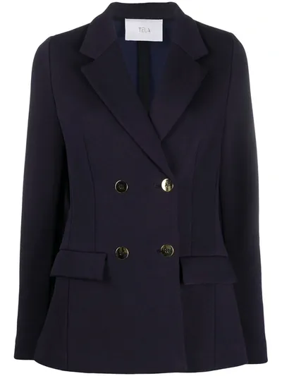 Tela Double-breasted Cotton Blazer In Blue