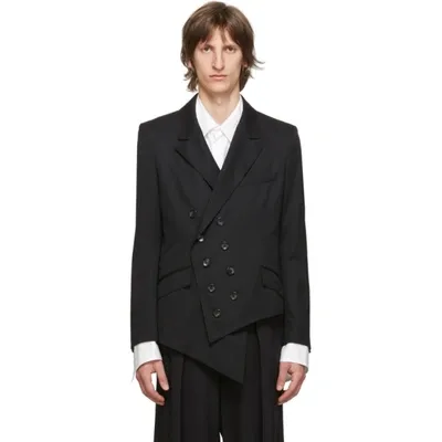 Sulvam Black Gabardine Double-breasted Blazer