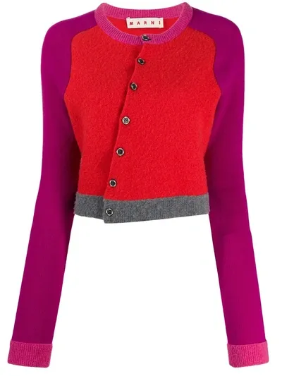 Marni Diagonal Buttons Cropped Cardigan In Red