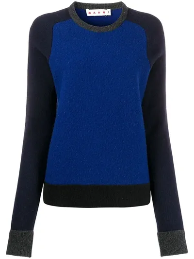 Marni Two-tone Ribbed Crew Neck Jumper In Blue