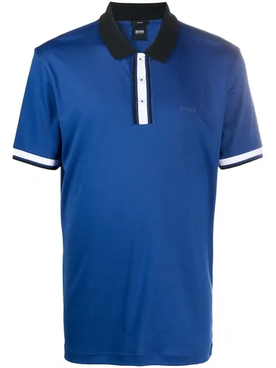 Hugo Boss Contrast-collar Polo Shirt In Blue