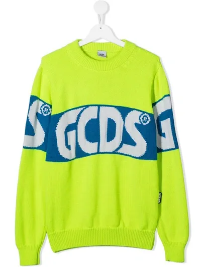 Gcds Teen Logo-jacquard Sweater In Yellow