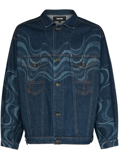 Ahluwalia Wave-print Upcycled Cotton-denim Jacket In Blue