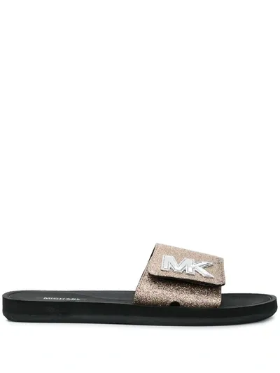 Michael Michael Kors Touch-strap Logo Sliders In Silver