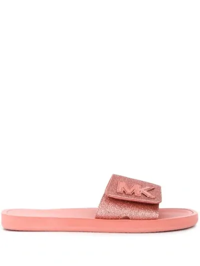 Michael Michael Kors Touch-strap Logo Sliders In Pink