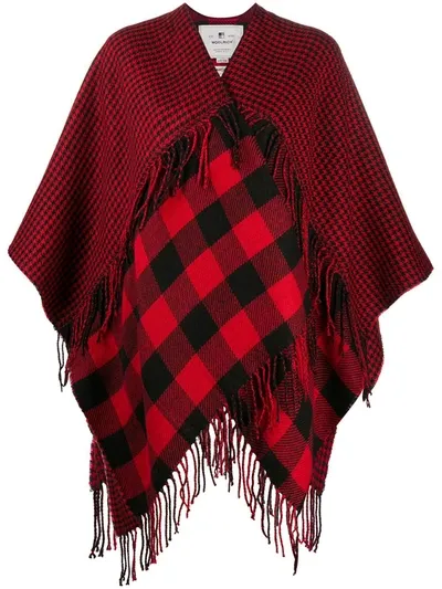 Woolrich Mix-check Fringed Shawl Coat In Red