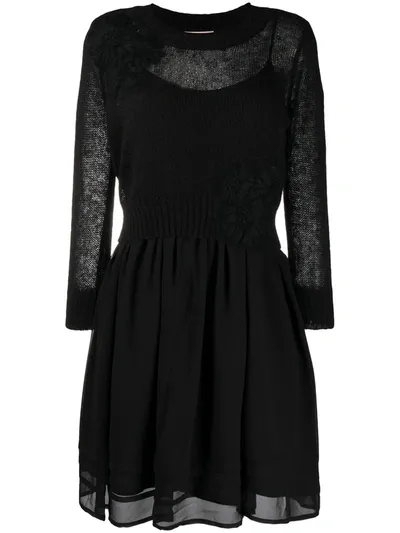 Twinset Knitted Sheer Dress In Black