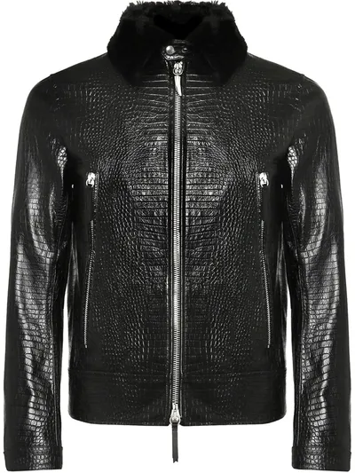 Giuseppe Zanotti Deven Crocodile-print Leather Jacket In Black