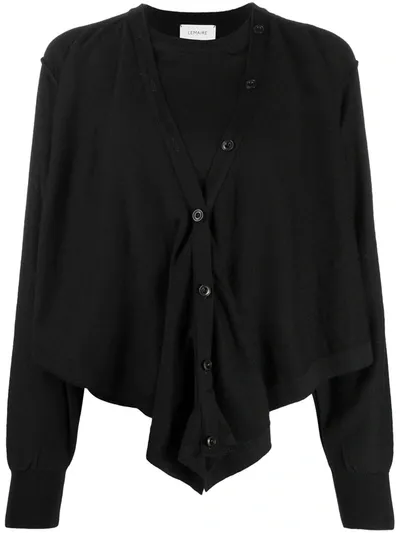 Lemaire Layered Fine-knit Cardigan In Black