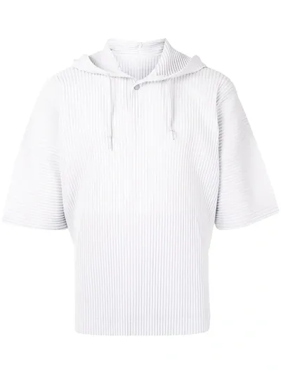 Issey Miyake Pleated Short-sleeve Hoodie In Grey