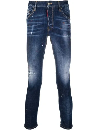 Dsquared2 Logo Patch Distressed Jeans In Blue