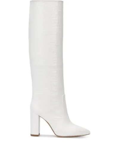 Paris Texas 100 Crocodile-effect Knee-high Boots In White