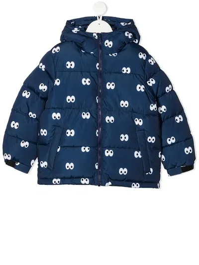 Stella Mccartney Kids' Eye Print Nylon Puffer Jacket In Blue