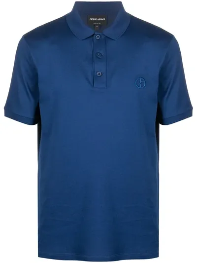 Giorgio Armani Embroidered Polo Shirt In Blue