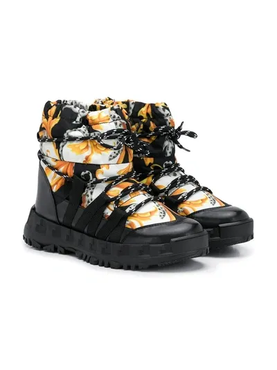 Young Versace Teen Baroque Print Snow Boots In Black