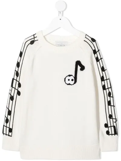 Stella Mccartney Kids' Music Notes Intarsia Jumper In White