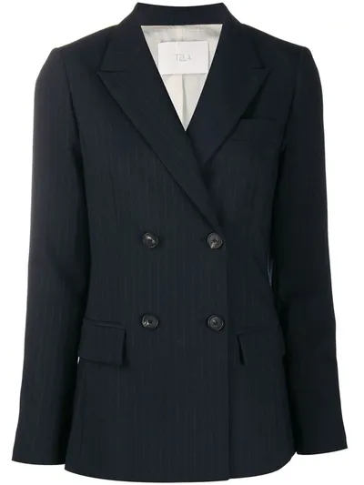 Tela Double-breasted Blazer In Blue