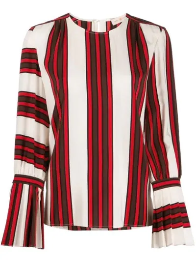 Tory Burch Stripe Flare-sleeve Silk Blouse In Maverick