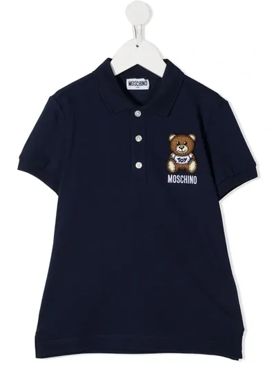 Moschino Kids' Tedy Bear Logo Polo Shirt In Blue