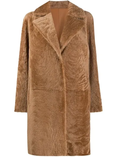 Desa 1972 Boxy Fit Shearling Coat In Brown