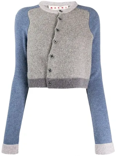 Marni Contrast Sleeves Cardigan In Grey