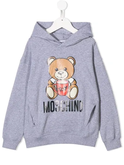 Moschino Teen Teddybear Logo Print Hoodie In Grey