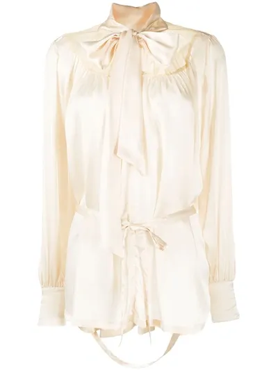 Ann Demeulemeester Pussy-bow Silk Blouse In Neutrals