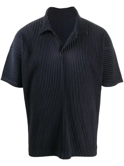 Issey Miyake Pleated Polo Shirt In Blue