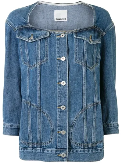 Ground Zero Collarless Denim Jacket In Blue