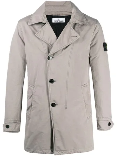 Stone Island Washed Double Breasted Coat In Grey