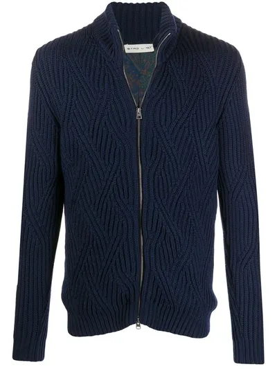 Etro Chunky Knit Zipped Cardigan In Blue