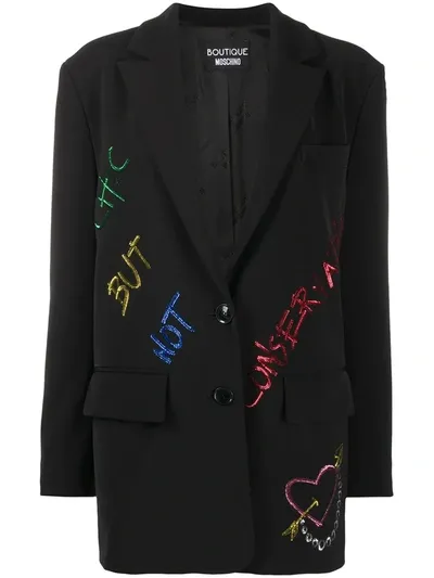 Boutique Moschino Sequin Slogan Detail Blazer In Black