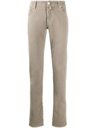 Jacob Cohen Logo Patch Slim-fit Trousers In Neutrals