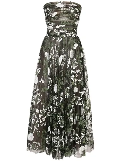 Oscar De La Renta Strapless Floral Dress In Black