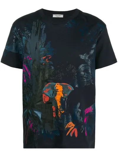 Valentino Elephant-print T-shirt In Blue