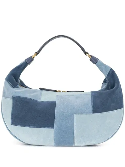 Staud Sasha Patchwork Suede Shoulder Bag In Blue