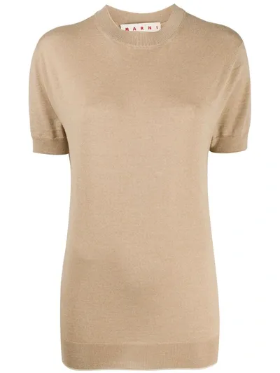 Marni Short-sleeved Ribbed Crew Neck Jumper In Neutrals