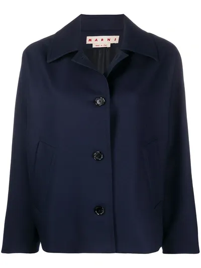 Marni Pleat-detail Wool Jacket In Blue