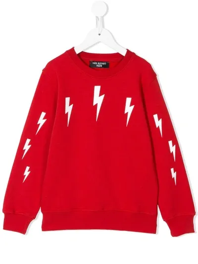 Neil Barrett Teen Lightning Bolt Print Sweatshirt In Red