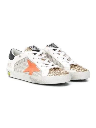 Golden Goose Kids' Super-star Glitter Sneakers In White