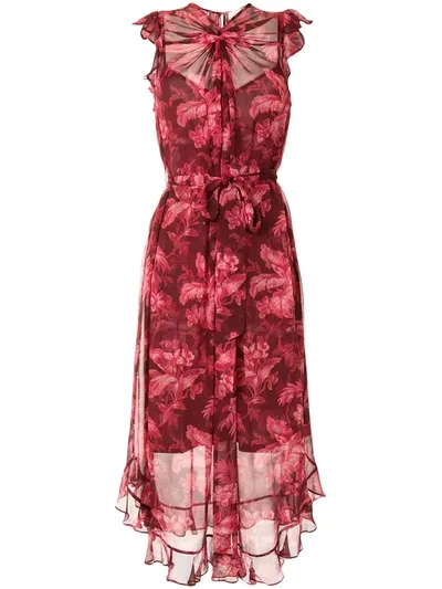 Zimmermann Ladybeetle Floral-print Chiffon Midi Dress In Red