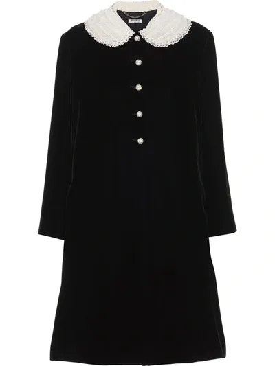 Miu Miu Embellished Velvet Coat In Black