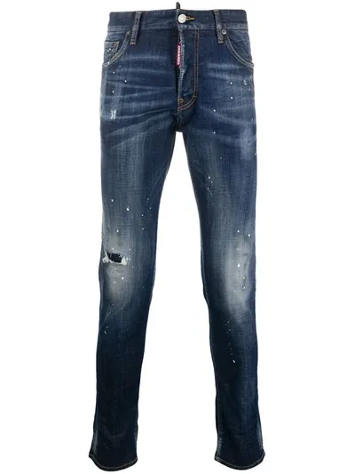 Dsquared2 Paint-splatter Slim Jeans In Blue